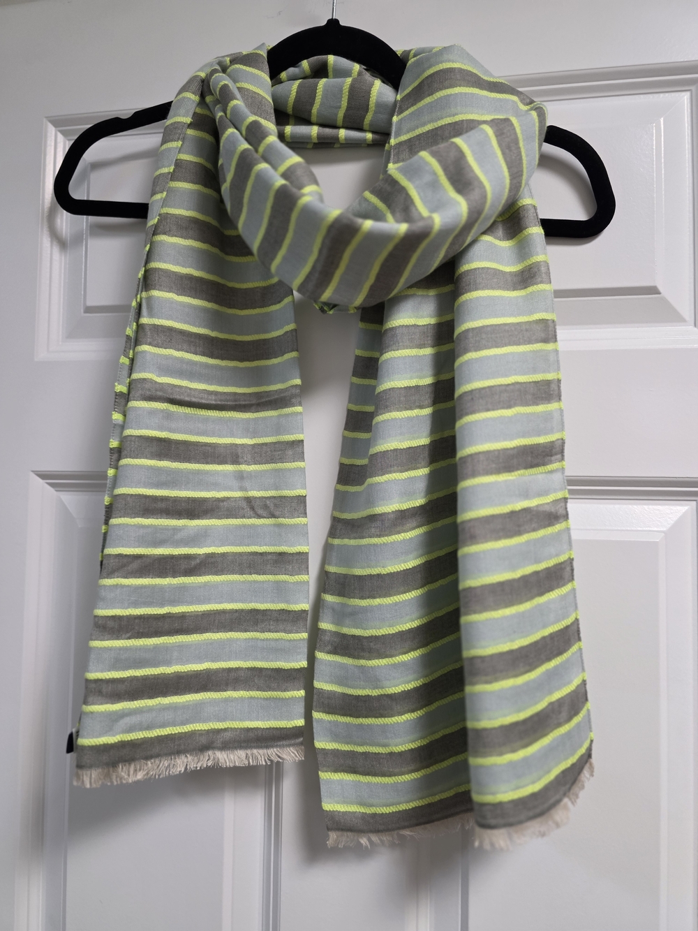 🍋‍🟩⚡🩶 Gap Lightweight Neon Striped Scarf Wrap Shawl Fringe Yellow Green Grey